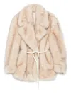 Sportmax Belted Faux Fur Coat With Long Sleeves In Multi