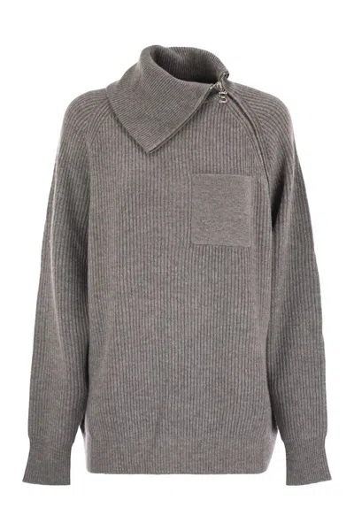 Sportmax Salpa - Cashmere-blend Sweater With Zip In Neutral