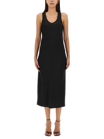 Sportmax Luxurious Midi Silk Dress With Scoop Neckline In Black