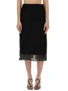Sportmax Midi Skirt With Sheer Hem And Slit In Black