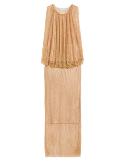 Sportmax Pappa Crystal-embellished Mesh Maxi Dress In Brown