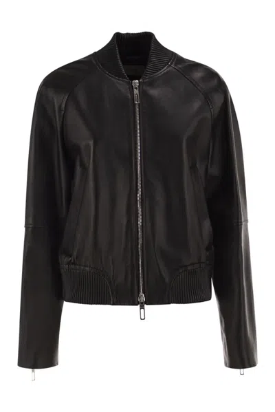 Sportmax Max Mara  Spxamour - Lambskin Leather Bomber Jacket In Black