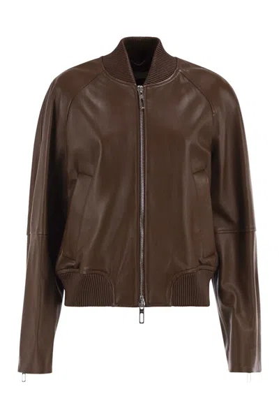 Sportmax Max Mara  Spxamour - Lambskin Leather Bomber Jacket In Brown