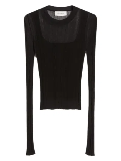 Sportmax Ribbed Knit Trompe Loeil Viscose Jumper In Black