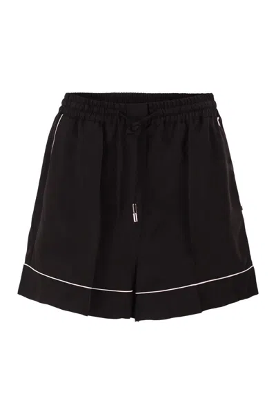 Sportmax Max Mara  Spxcrespo - Viscose Drawstring Shorts With Contrast Detailing In Black