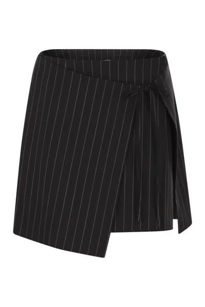 Sportmax Max Mara  Spxfatti - Mini Skirt In Pinstriped Gabardine In Black