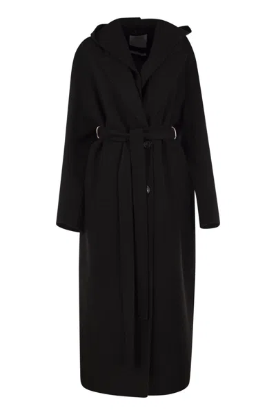 Sportmax Max Mara  Spxolmo - Pure Virgin Wool Hooded Coat In Black