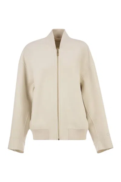 Sportmax Max Mara  Spxondata - Virgin Wool Bomber Jacket With Ribbed Knit Details In Neutral