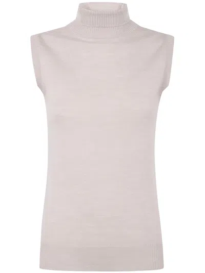 Sportmax Turtle Neck Sleeves Less Woven 'vertigo' Top In White
