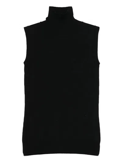 Sportmax Max Mara  Turtle Neck Sleeves Less Woven "vertigo" Top In Black
