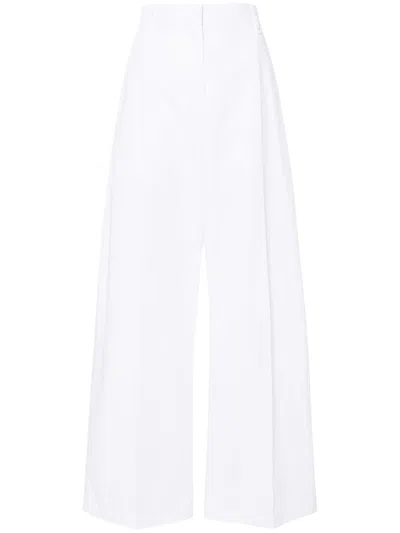 Sportmax High-rise Cotton Trousers With Wide-leg Design In White