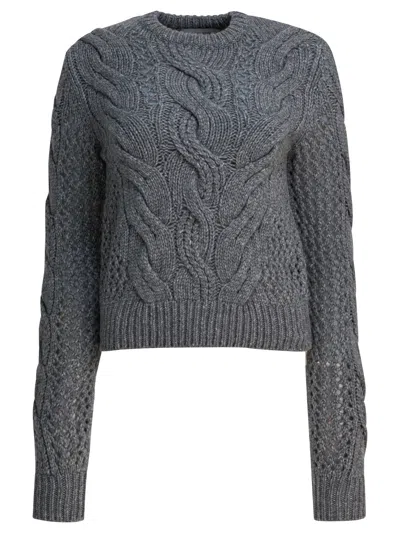 Sportmax Max Mara  Wool Blend Crewneck Sweater With Braids In Gray