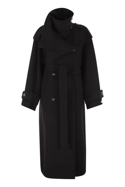 Sportmax Max Mara  Yole - Double Trench Coat In Pure Wool In Black