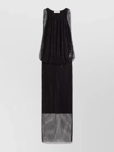 Sportmax Maxi Dress Bubble Waist Straight Skirt Overlay In Black