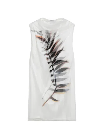 Sportmax Mela Leaf-print Sleeveless Mini Dress In White