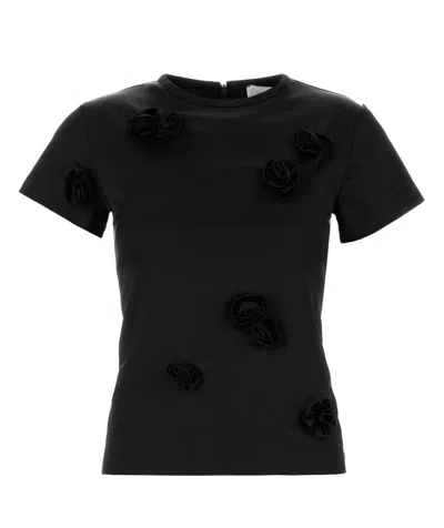 Sportmax Mendoza Fitted Top With Black Embroidered Roses