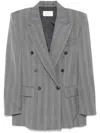 Sportmax Striped Double-breasted Long-sleeved Jacket In Grey