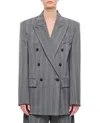 Sportmax Striped Double-breasted Long-sleeved Jacket In Grey