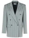 Sportmax Merlot Wool Blend Herringbone Blazer In Grey