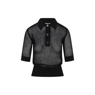 Sportmax Casta Fishnet Polo T-shirt In Black