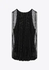 Sportmax Embellished Mesh And Jersey Top In Black