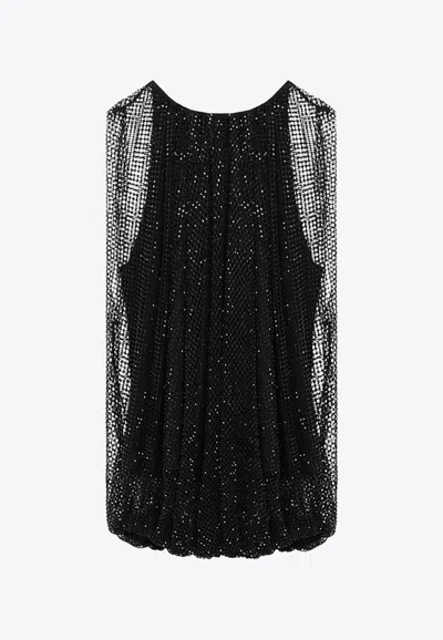 Sportmax Embellished Mesh And Jersey Top In Black
