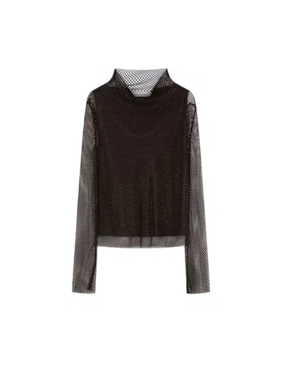 Sportmax Mesh T-shirt With Rhinestones - Black