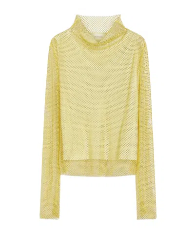 Sportmax Mesh T-shirt With Rhinestones In Yellow