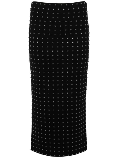 SPORTMAX MIDI SKIRT IN BLACK WITH RHINESTONES APPLIQUES