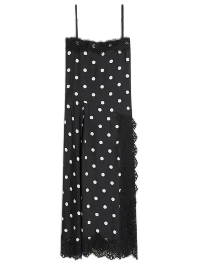 Sportmax Mini Polka Dot Silk Twill Dress With Lace Details In Black