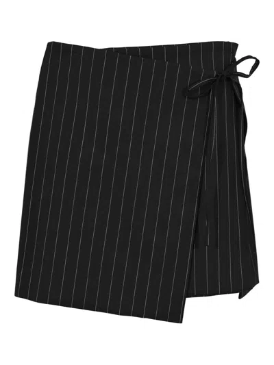 Sportmax Spx Mini Skirt Made In Pinstripe Gabardine In Black