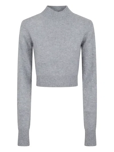 Sportmax Cropped Cashmere Sweater With High Neck And Ribbed Cuffs In Gray