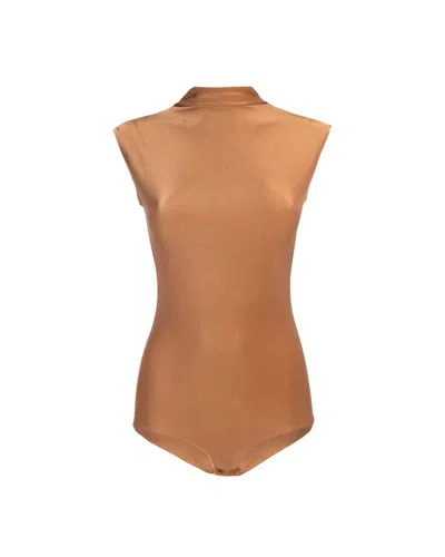 Sportmax Mock Neck Sleeveless Top In Brown