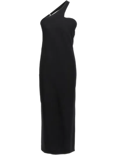 Sportmax One-shoulder Maxi Dress Metal Hardware In Black