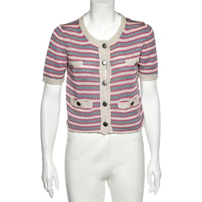 Sportmax Multicolor Striped Linen Knit Button Front Cardigan