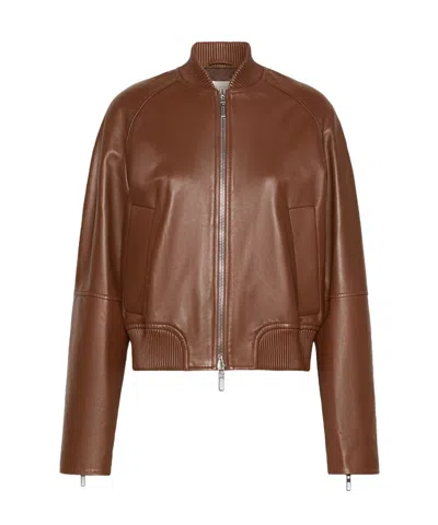 Sportmax Nappa Leather Bomber Jacket In Brown