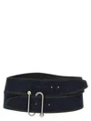 Sportmax Wide Denim Texture Belt With Silver Buckle In Blue