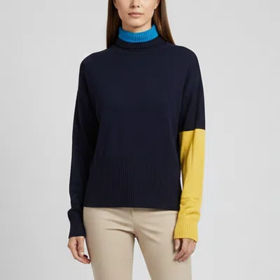 Pre-owned Sportmax Navy Blue Colorblock Knit Turtle Neck Sweater L