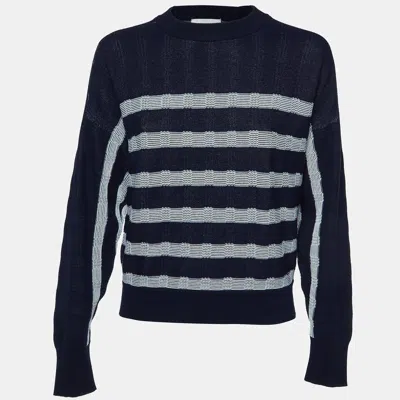 Pre-owned Sportmax Navy Blue Striped Knit Crewneck Sweatshirt L
