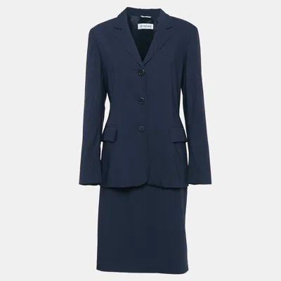 Pre-owned Sportmax Navy Blue Wool Blend Skirt Suit M