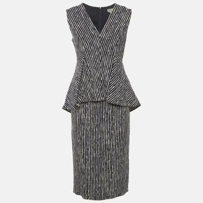 Sportmax Navy Blue/white Stripe Crepe Peplum Mini Dress In Black