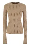 Sportmax Scuba Jersey Top With Crystals In Beige