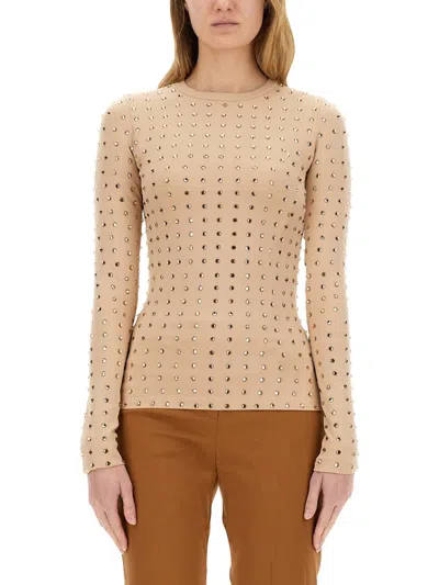 Sportmax "negus" Top With Crystals In Nude