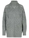Sportmax Oversize Open Stitch Wool Blend Turtleneck Sweater In Grey
