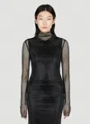 Sportmax Sheer Fishnet Long-sleeve Fitted Top With High Neck In Black