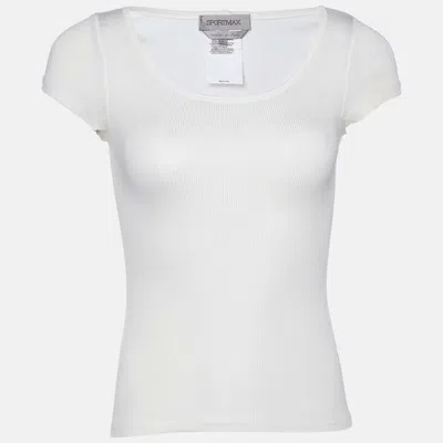 Pre-owned Sportmax Off White Cotton Knit Short Sleeve T-shirt S