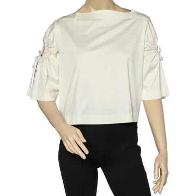 Sportmax Off White Cotton Knit Sleeve Tie Detail Crop Top