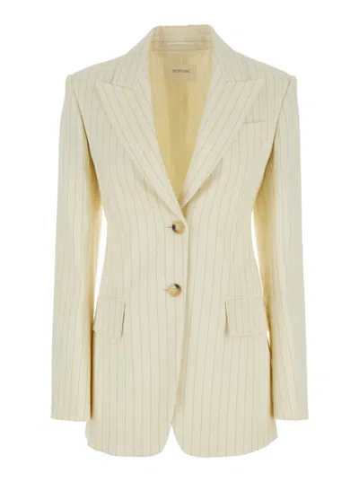 SPORTMAX WHITE CREAM AVERSA SINGLE-BREASTED STRIPED BLAZER