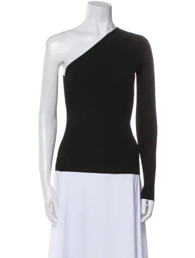 Pre-owned Sportmax One-shoulder Long Sleeve Top In Black