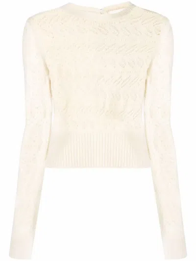 Sportmax Open-knit Crew Neck Jumper In White